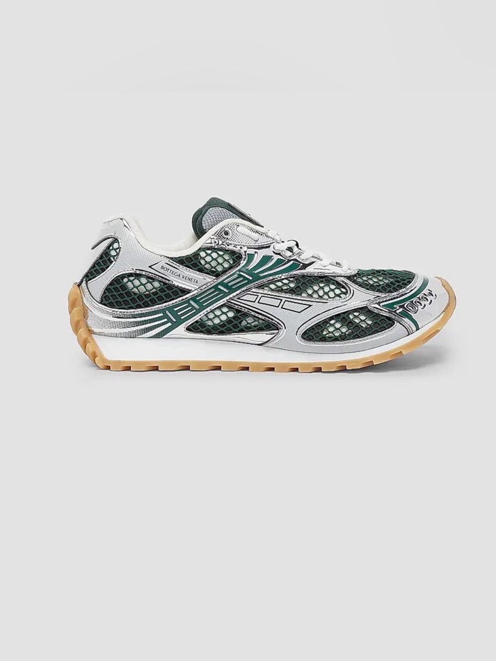 Bottega Veneta White & Green Men's Mesh Trainer with Gum Sole